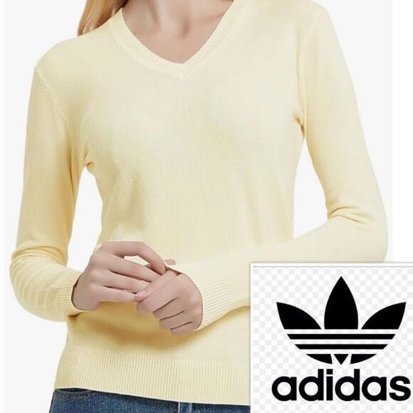 Adidas Yellow/Cream Long Sleeve V-Neck Pullover Sweater/Sweatshirt. Small. EUC - Picture 1 of 7